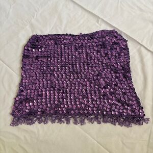 Purple Sequin Crochet Mini Skirt
